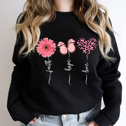 Faith Love Hope Flower Butterfly Heart Christian Sweatshirt