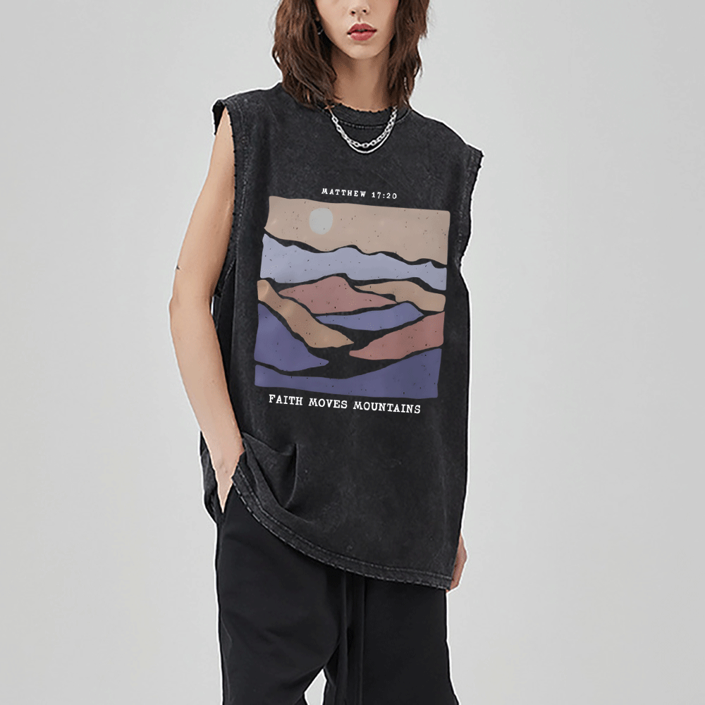 Faith Moves Mountain Christian Washed Sleeveless Tee