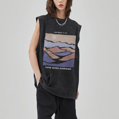Faith Moves Mountain Christian Washed Sleeveless Tee