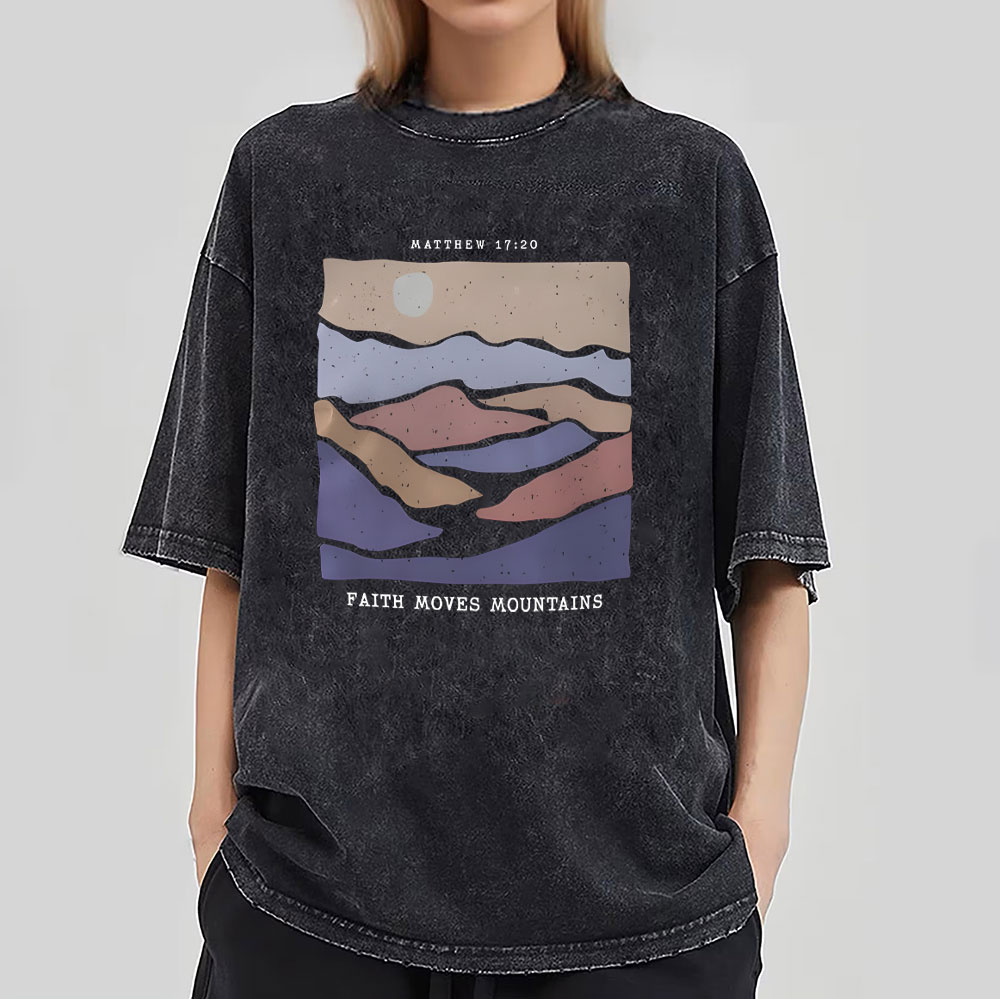 Faith Moves Mountain Christian Washed T-Shirt
