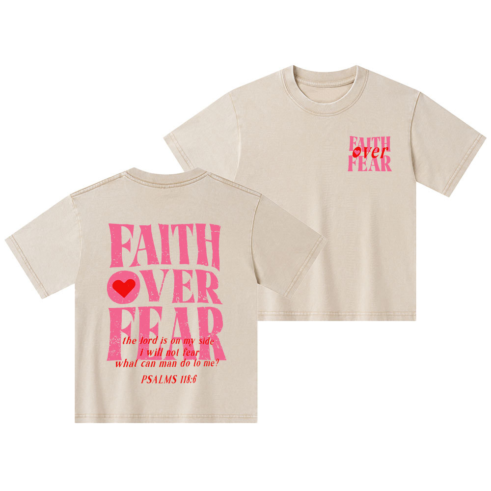 Faith Over Fear Christian Kid Washed T-Shirt