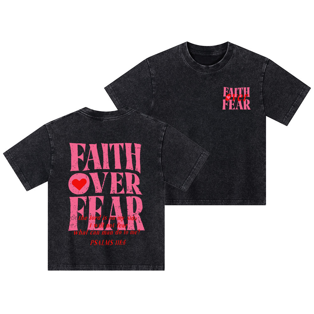 Faith Over Fear Christian Kid Washed T-Shirt