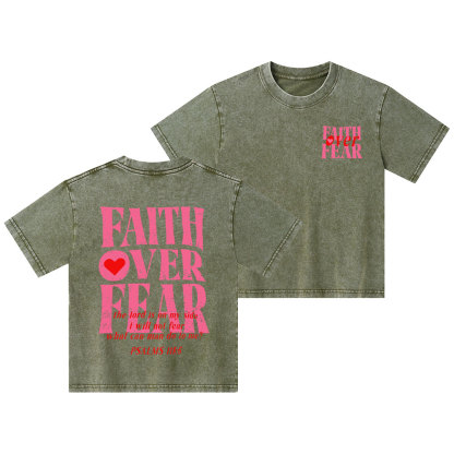 Faith Over Fear Christian Kid Washed T-Shirt