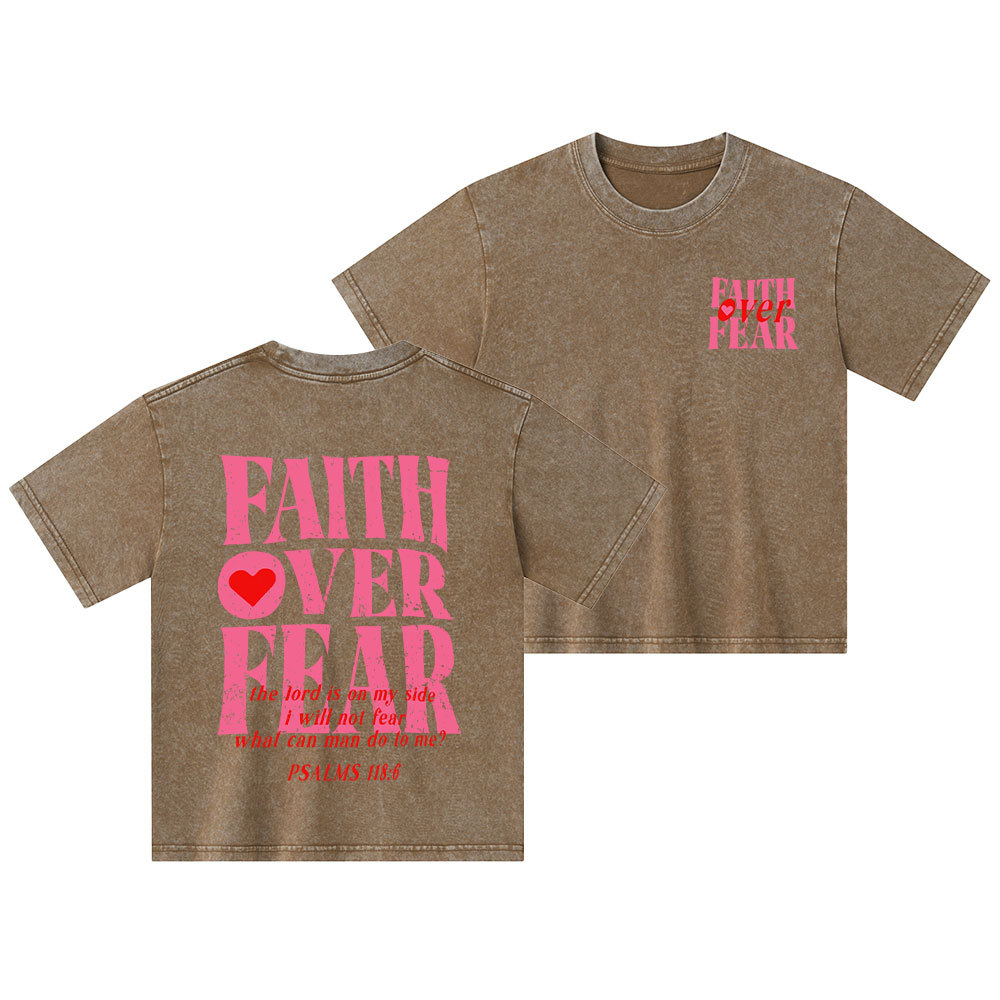 Faith Over Fear Christian Kid Washed T-Shirt
