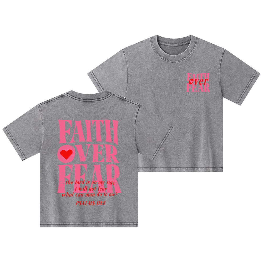 Faith Over Fear Christian Kid Washed T-Shirt