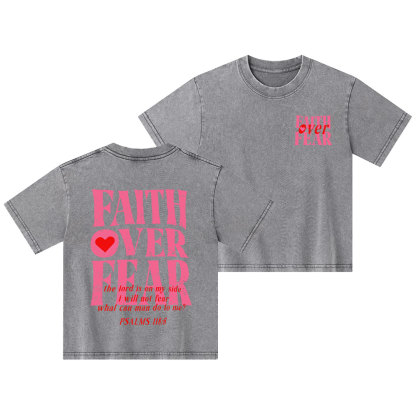 Faith Over Fear Christian Kid Washed T-Shirt