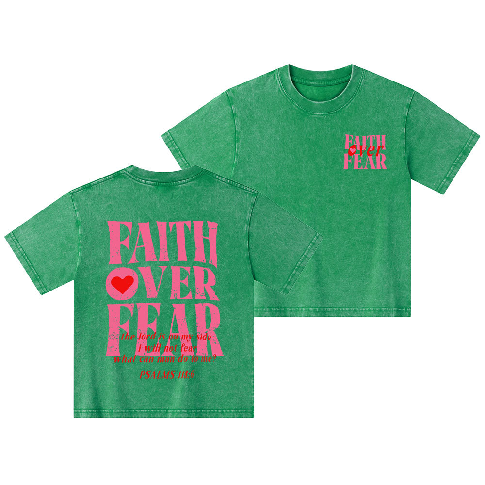 Faith Over Fear Christian Kid Washed T-Shirt