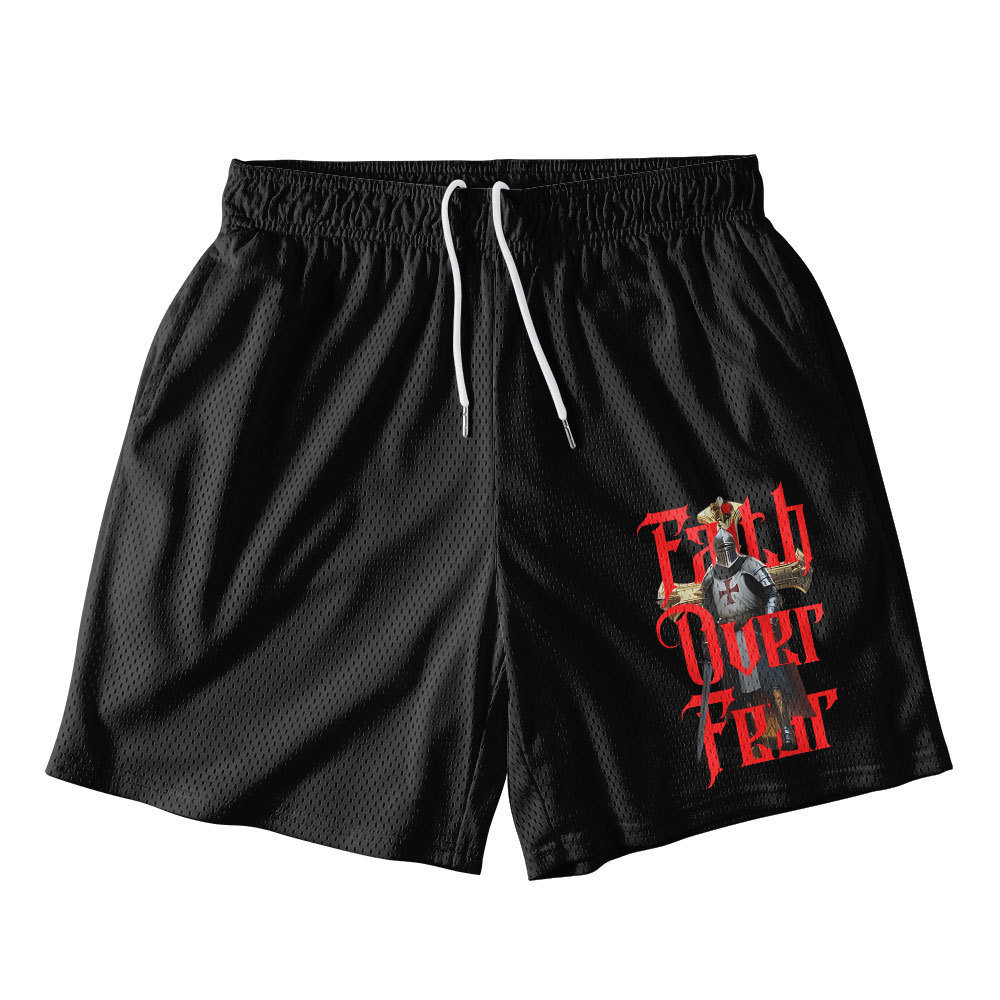 Faith Over Fear Warrior Black Christian Mesh Shorts