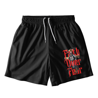 Faith Over Fear Warrior Black Christian Mesh Shorts
