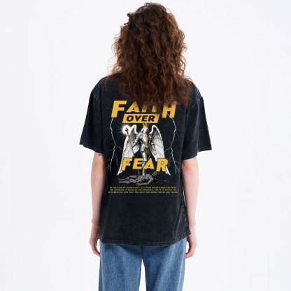 Faith Over Fear Angel Christian Washed T-shirt