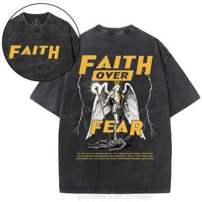 Faith Over Fear Angel Christian Washed T-shirt