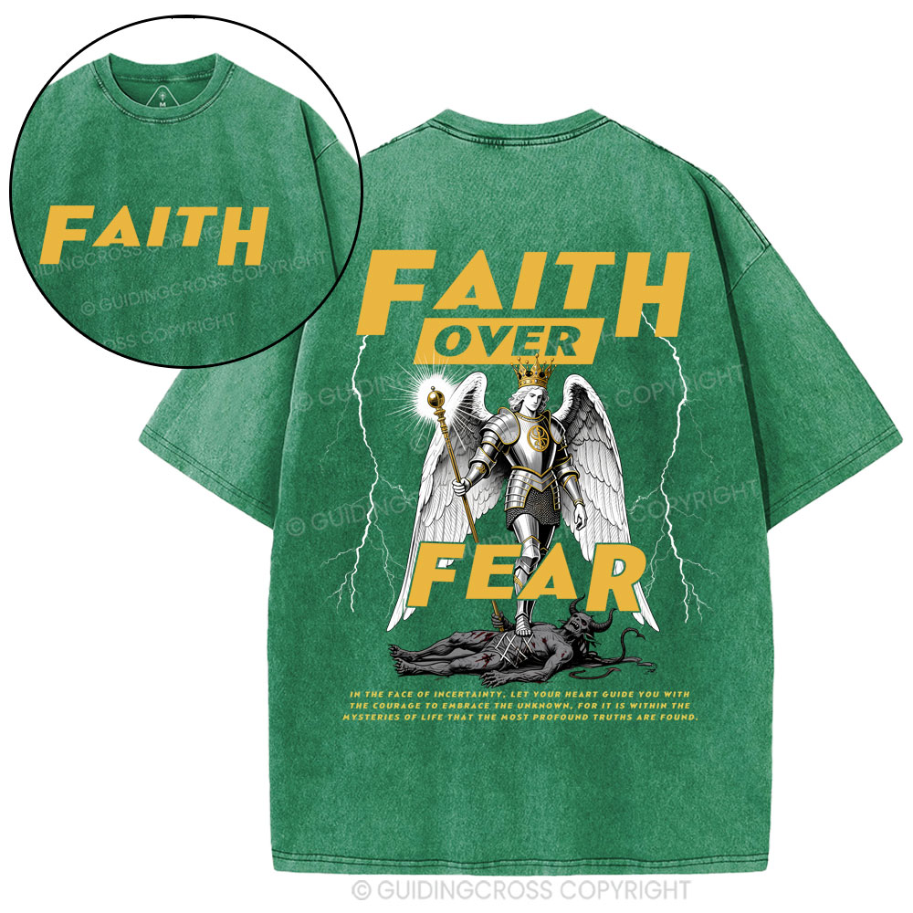 Faith Over Fear Angel Christian Washed T-shirt