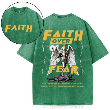 Faith Over Fear Angel Christian Washed T-shirt