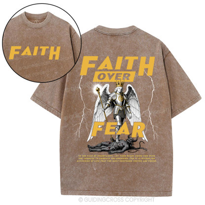 Faith Over Fear Angel Christian Washed T-shirt