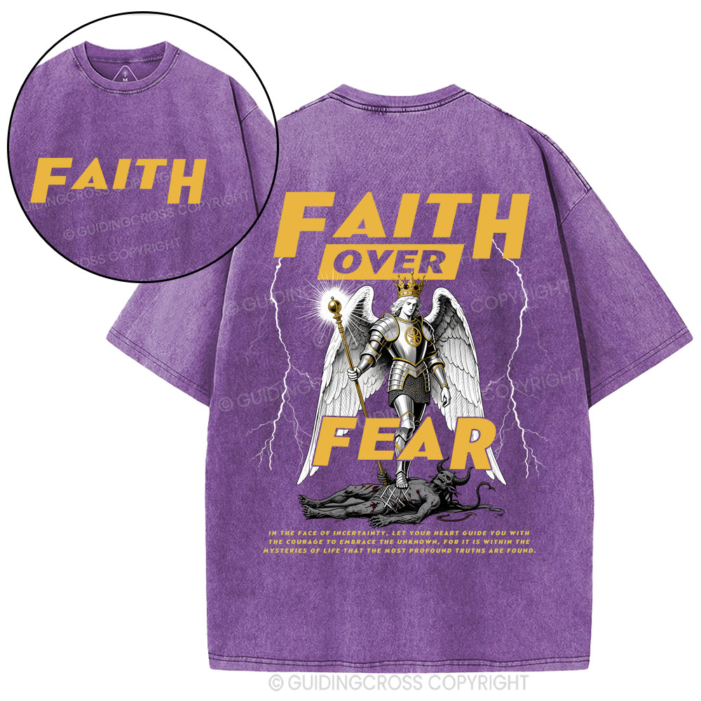 Faith Over Fear Angel Christian Washed T-shirt