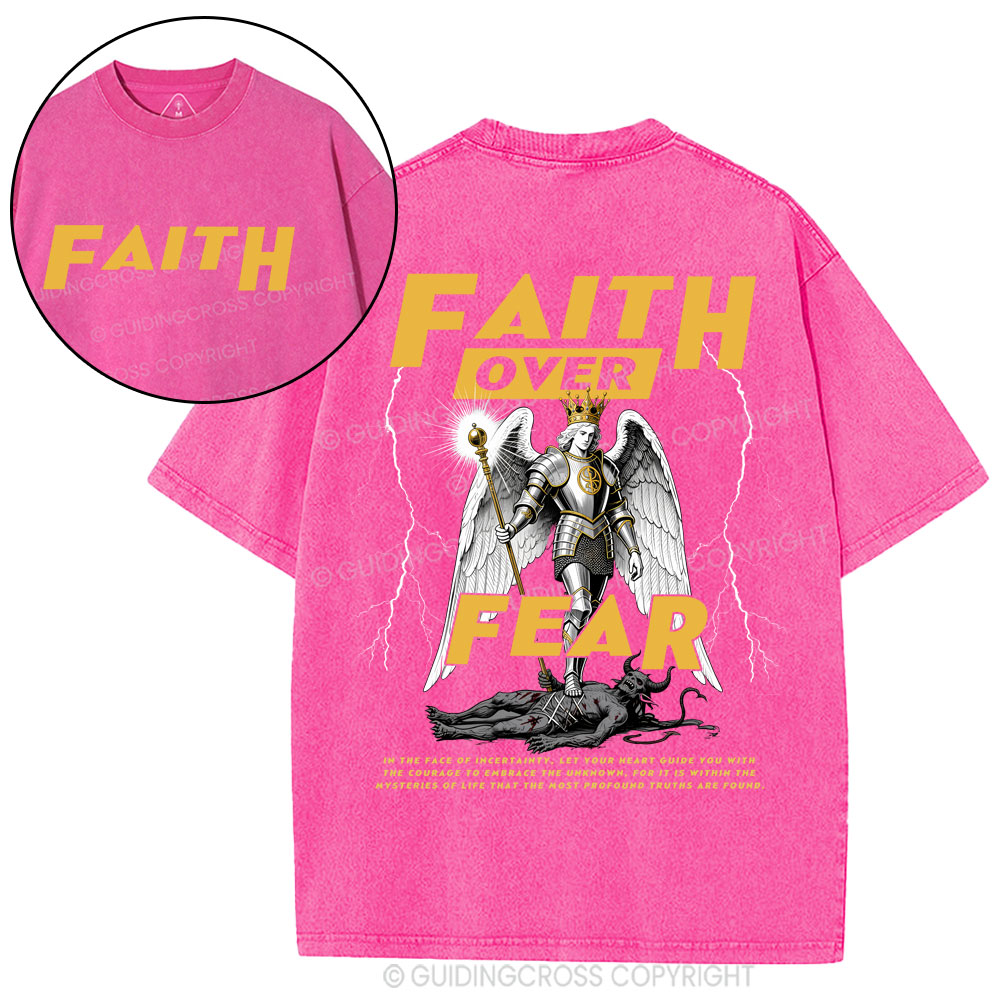 Faith Over Fear Angel Christian Washed T-shirt