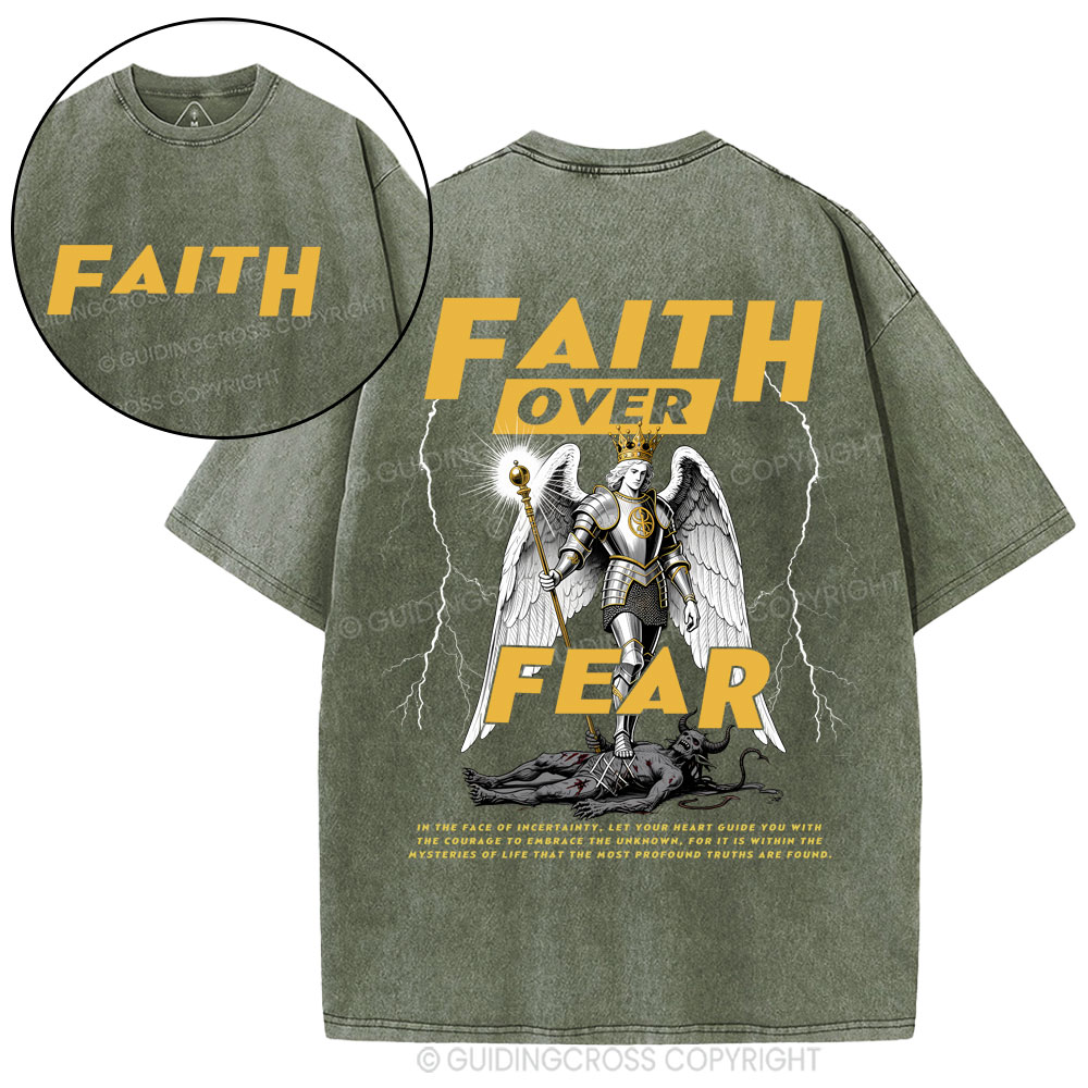 Faith Over Fear Angel Christian Washed T-shirt