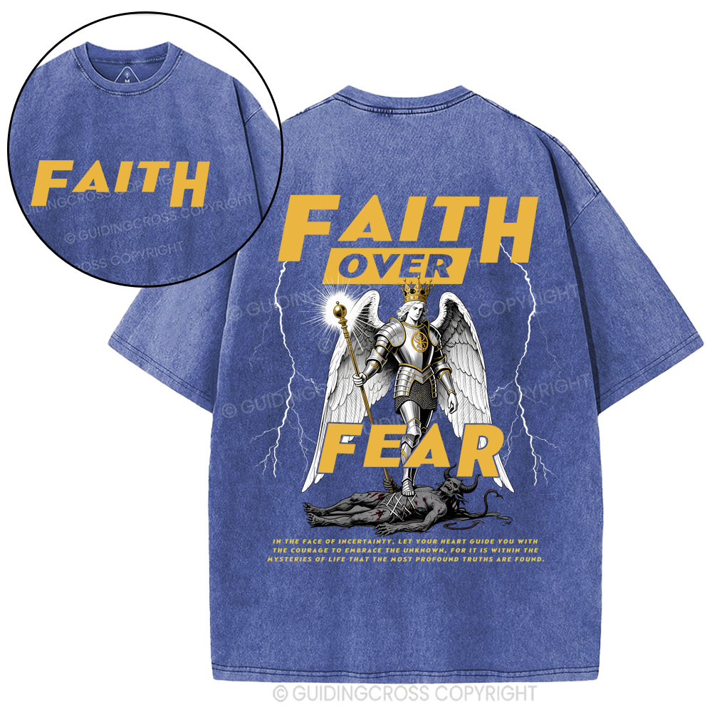 Faith Over Fear Angel Christian Washed T-shirt