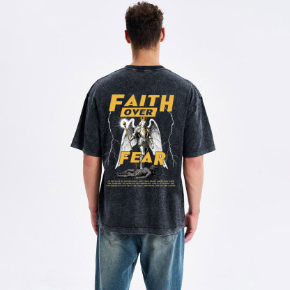 Faith Over Fear Angel Christian Washed T-shirt