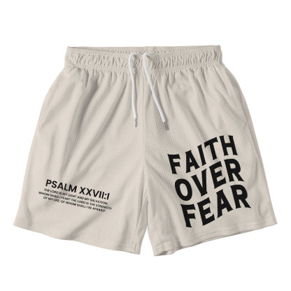 Faith Over Fear Beige Christian Mesh Shorts