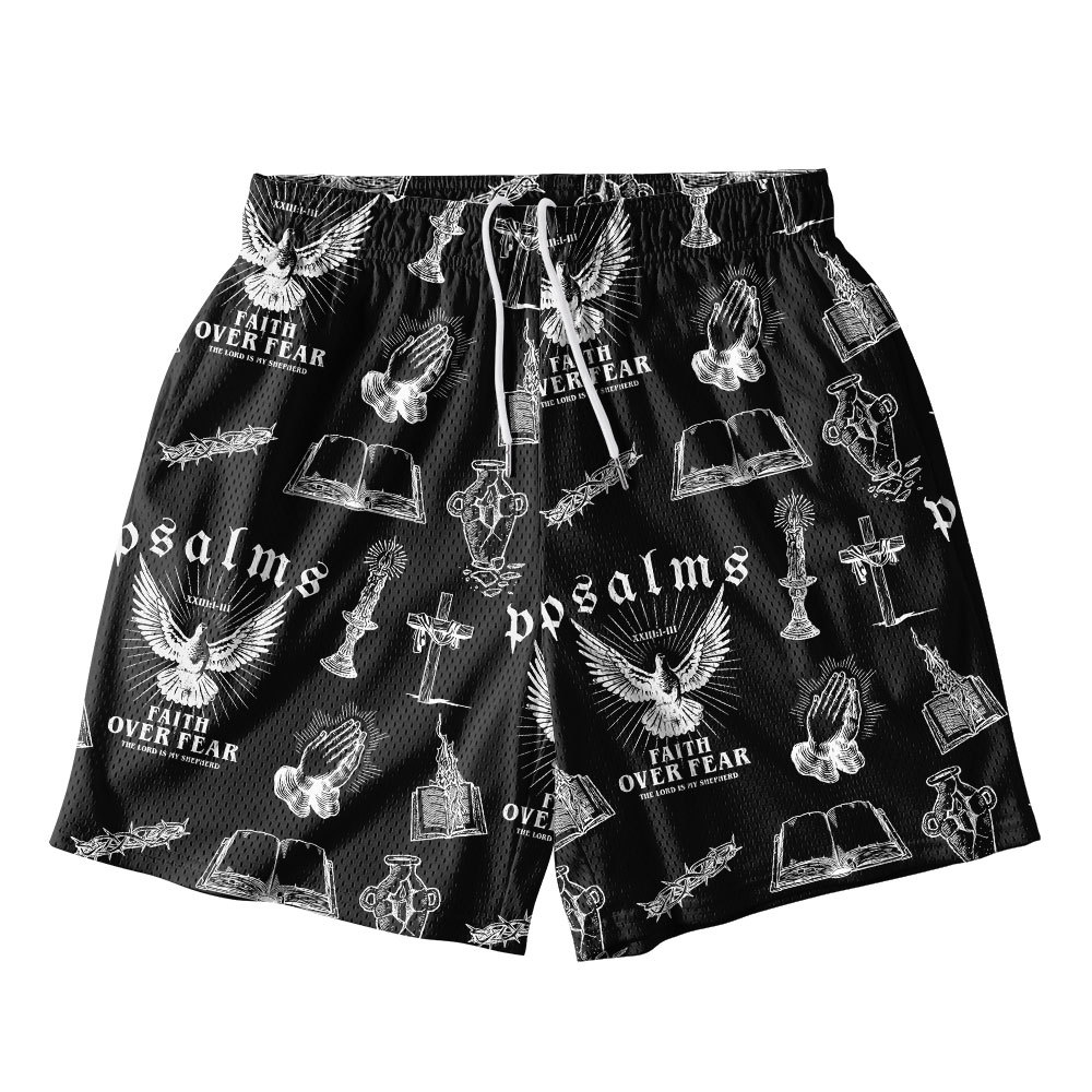 Faith Over Fear Black Christian Mesh Shorts