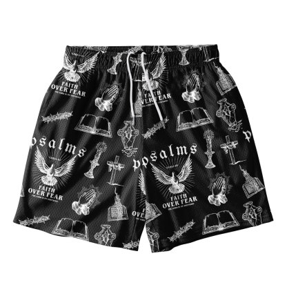 Faith Over Fear Black Christian Mesh Shorts