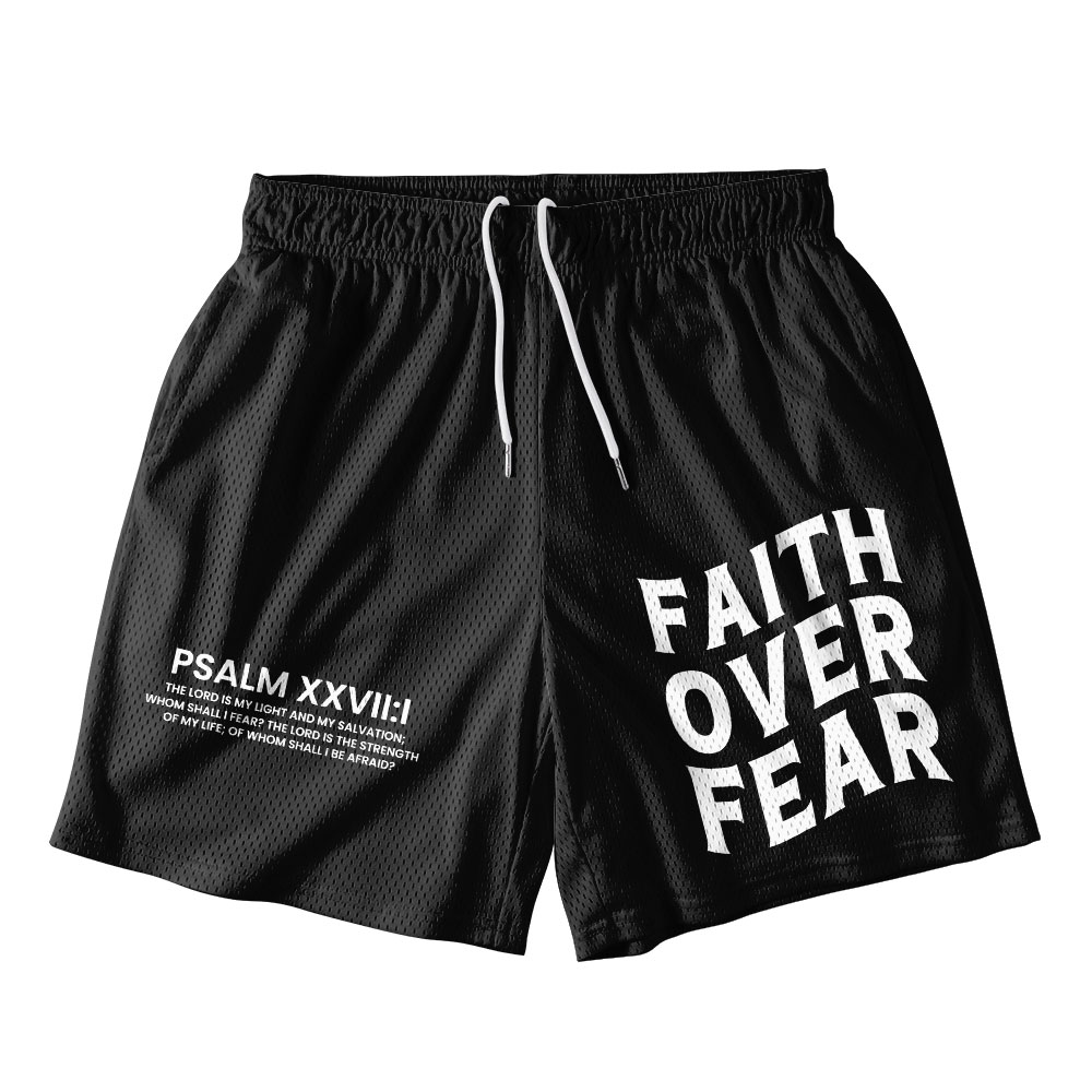 Faith Over Fear Black Christian Mesh Shorts