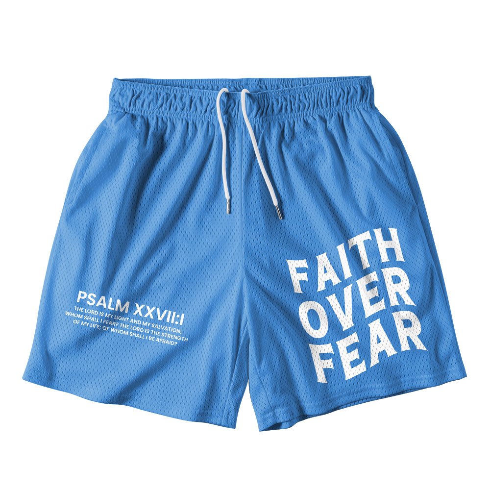 Faith Over Fear Blue Christian Mesh Shorts