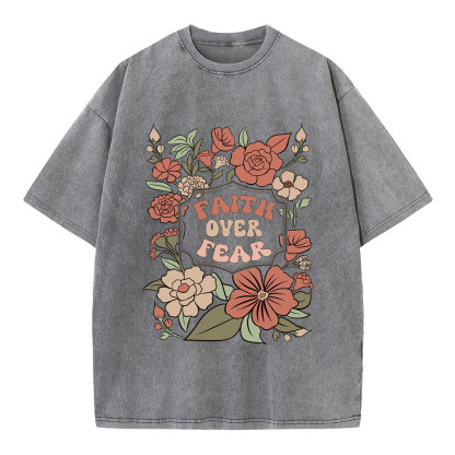 Faith Over Fear Boho Floral Christian Washed T-Shirt