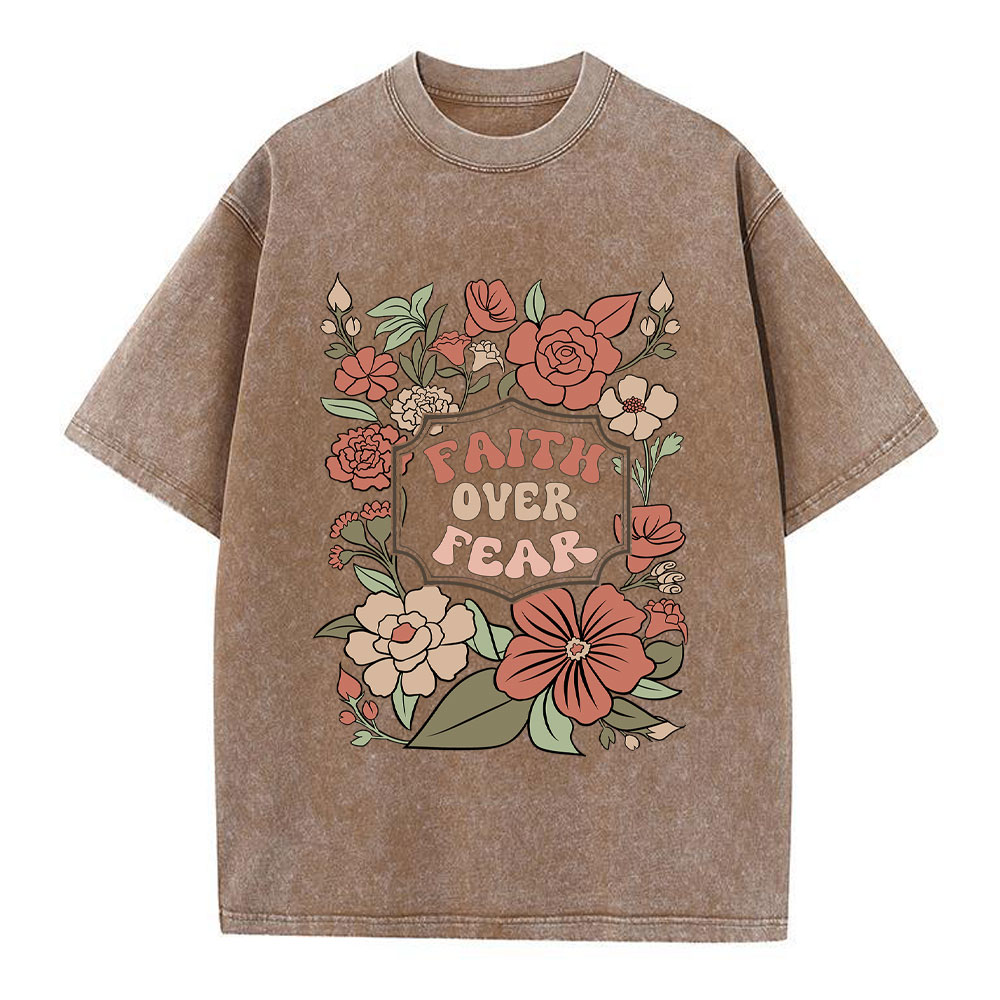 Faith Over Fear Boho Floral Christian Washed T-Shirt