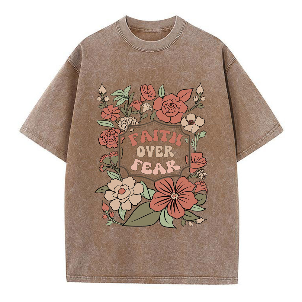 Faith Over Fear Boho Floral Christian Washed T-Shirt