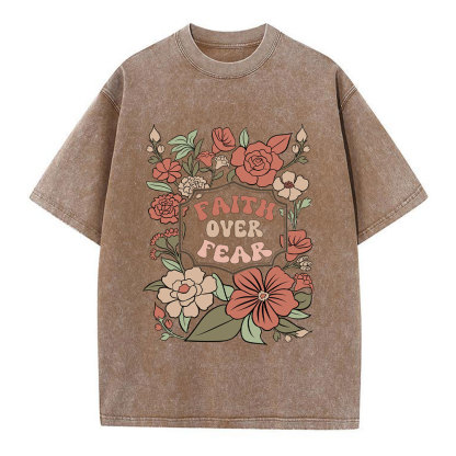 Faith Over Fear Boho Floral Christian Washed T-Shirt