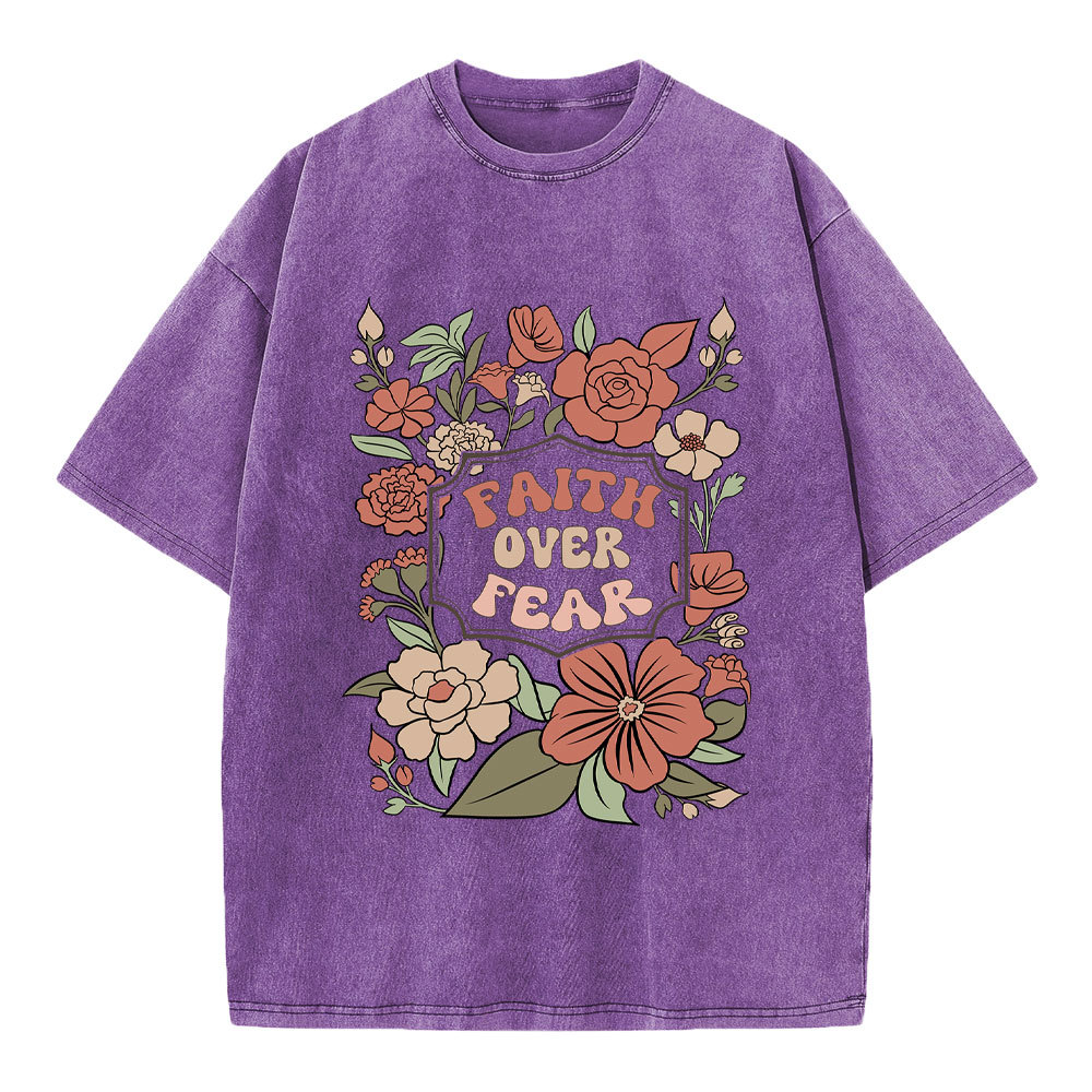 Faith Over Fear Boho Floral Christian Washed T-Shirt