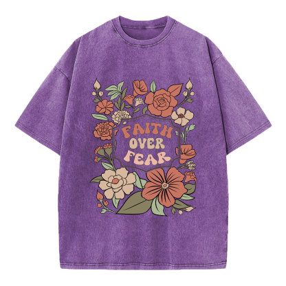 Faith Over Fear Boho Floral Christian Washed T-Shirt