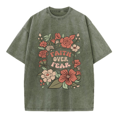 Faith Over Fear Boho Floral Christian Washed T-Shirt