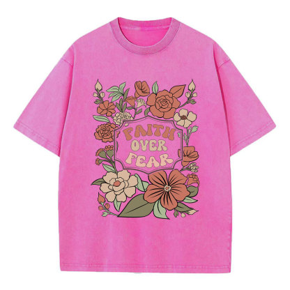 Faith Over Fear Boho Floral Christian Washed T-Shirt