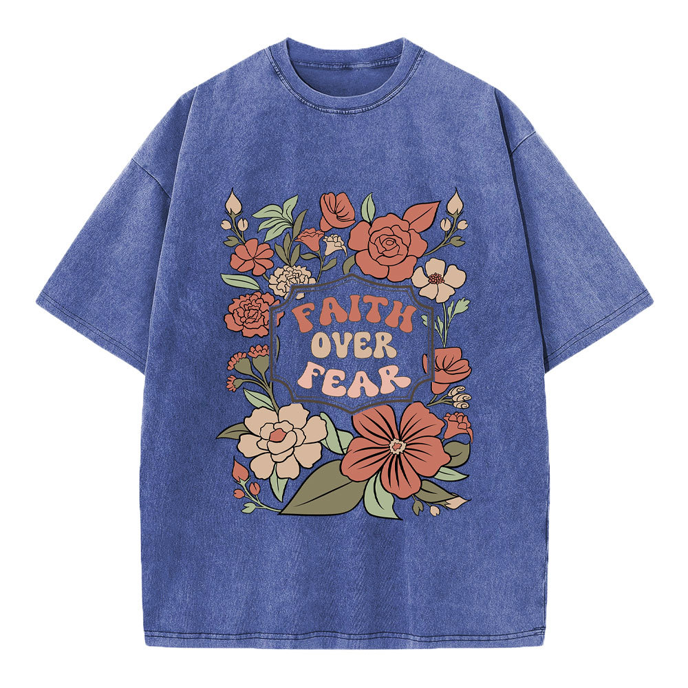 Faith Over Fear Boho Floral Christian Washed T-Shirt