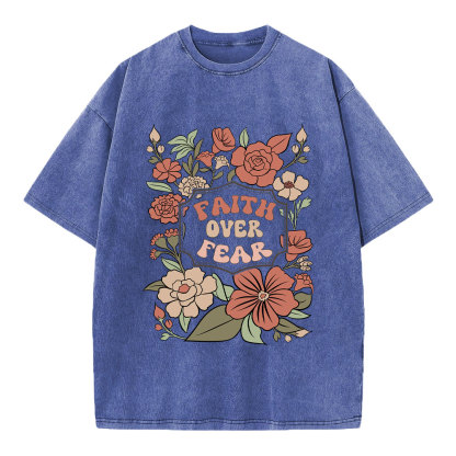 Faith Over Fear Boho Floral Christian Washed T-Shirt