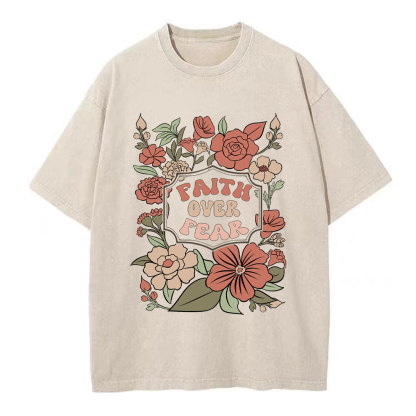 Faith Over Fear Boho Floral Christian Washed T-Shirt