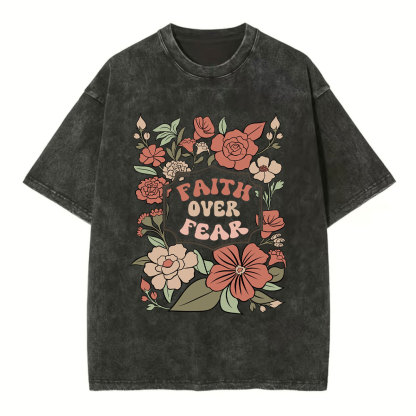 Faith Over Fear Boho Floral Christian Washed T-Shirt