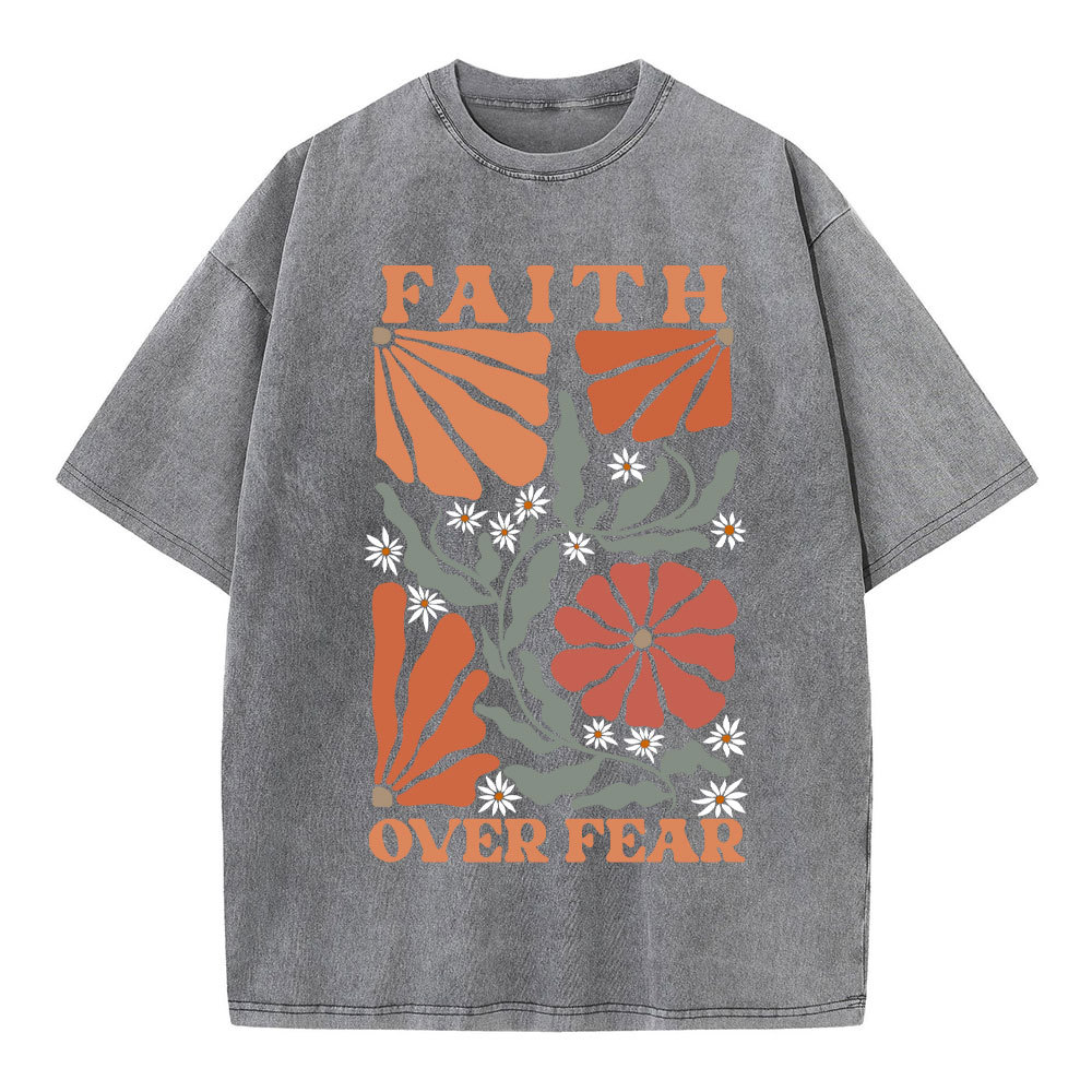 Faith Over Fear Boho Flower Christian Washed T-Shirt