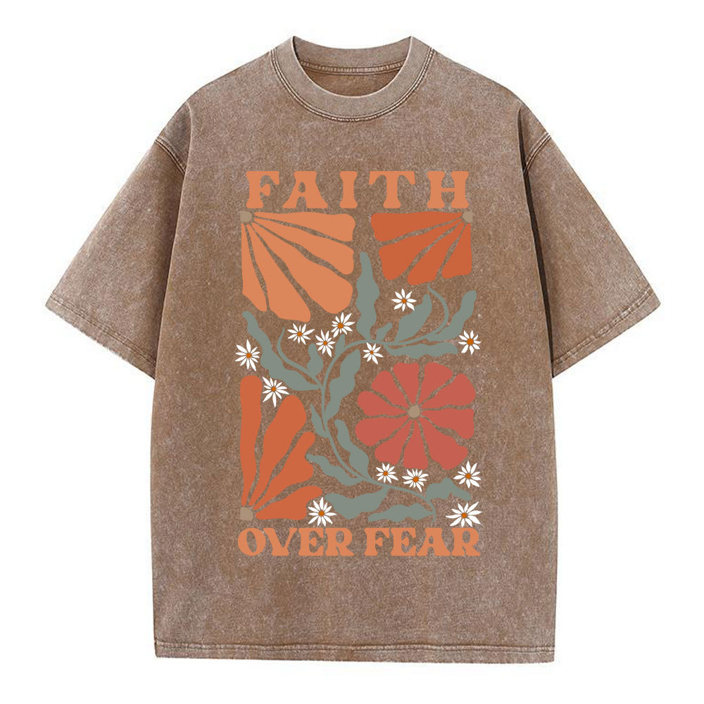 Faith Over Fear Boho Flower Christian Washed T-Shirt