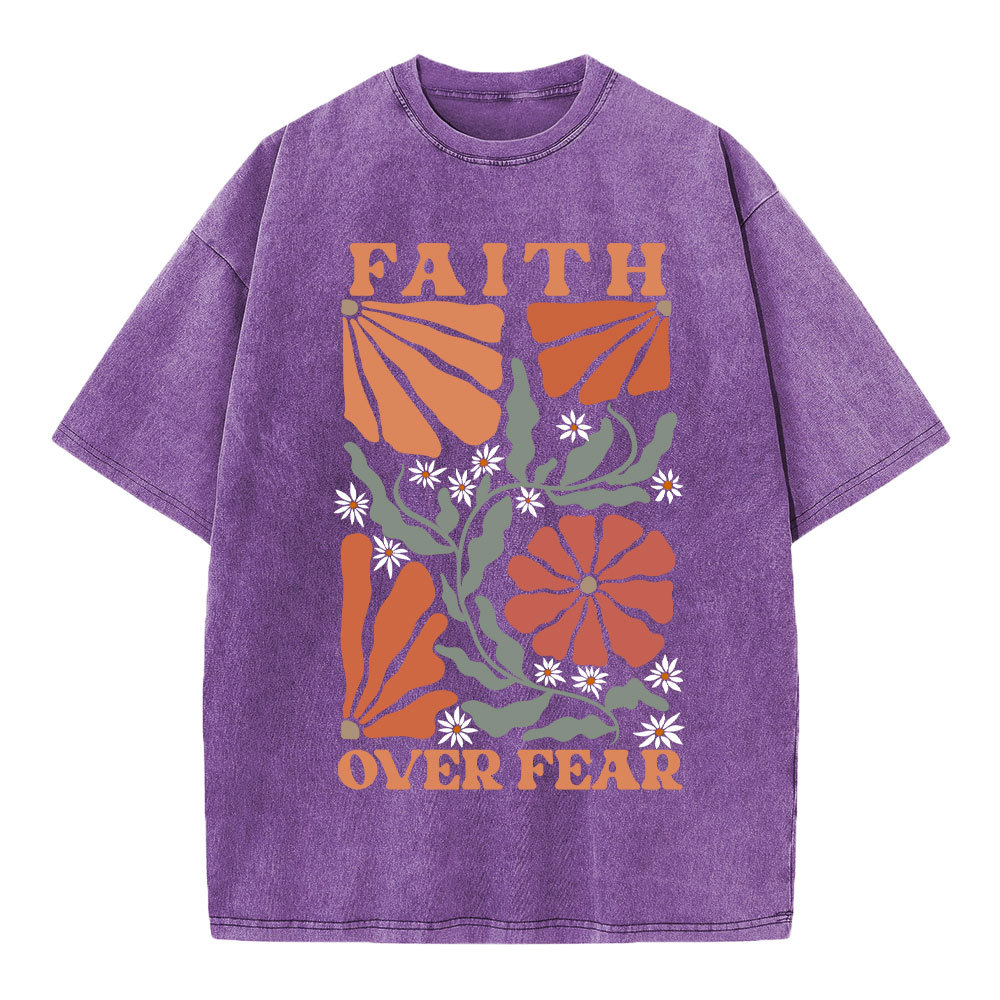 Faith Over Fear Boho Flower Christian Washed T-Shirt