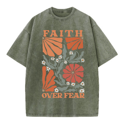 Faith Over Fear Boho Flower Christian Washed T-Shirt