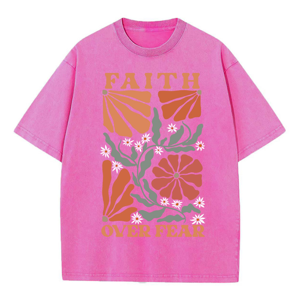 Faith Over Fear Boho Flower Christian Washed T-Shirt