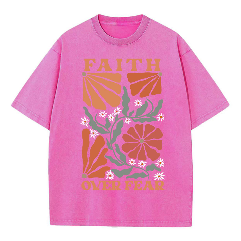 Faith Over Fear Boho Flower Christian Washed T-Shirt