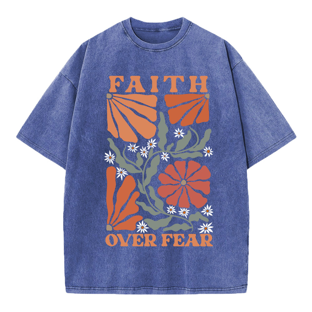 Faith Over Fear Boho Flower Christian Washed T-Shirt