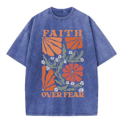 Faith Over Fear Boho Flower Christian Washed T-Shirt