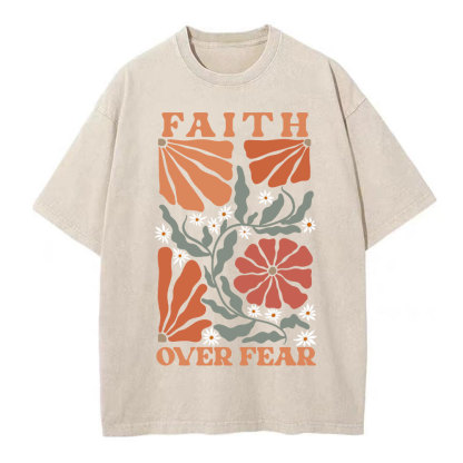 Faith Over Fear Boho Flower Christian Washed T-Shirt
