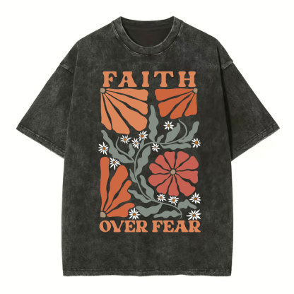 Faith Over Fear Boho Flower Christian Washed T-Shirt